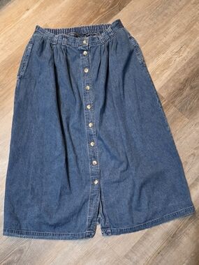 Vintage Blue Button-Front Denim Midi Skirt